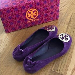 Tory Burch purple suede flats.